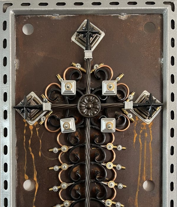 Orginal Steampunk sculpture of a memorial cross