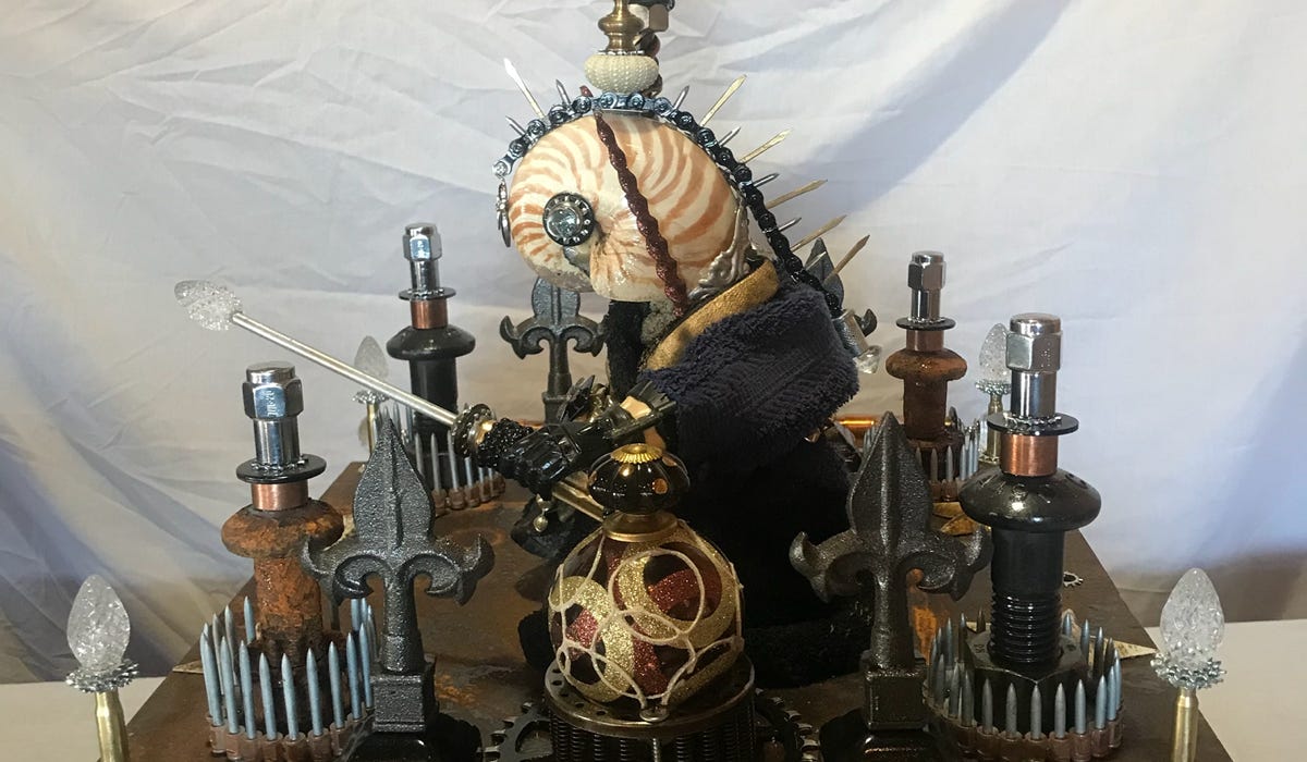Orginal Steampunk sculpture of Captain of the Royal Guard, Sir Nautilus