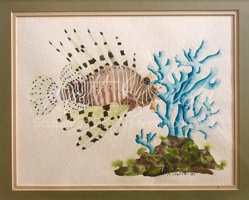 Matt Skulski lion fish 2020 Watercolor on canvas 100 x 160 inches