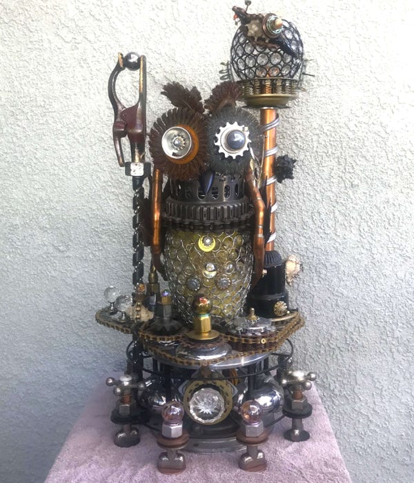 Orginal Steampunk sculpture of a punk owl