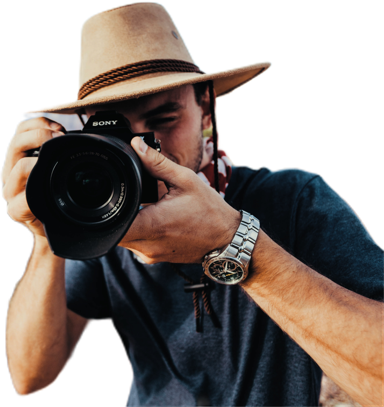 Male with a hat using a camera