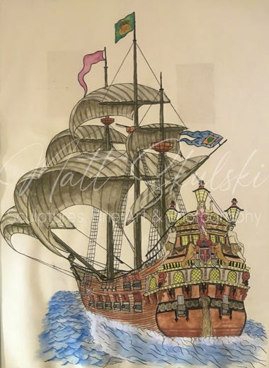 Original sailing ship artwork by Matt Skulski. 